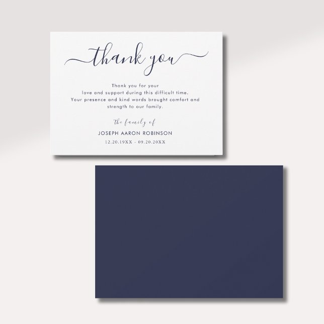 Simple Modern Navy Blue Bereavement Funeral  Thank You Card (Creator Uploaded)