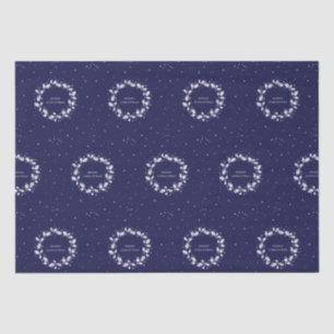 Simple Modern Navy Blue Christmas Holly Wreath Tissue Paper