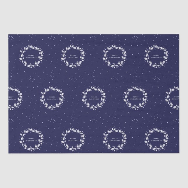 Simple Modern Navy Blue Christmas Holly Wreath Tissue Paper (Front)