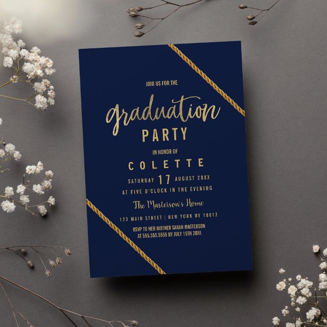 Simple modern navy blue faux gold Graduation Party Invitation (Simple modern navy blue faux gold Graduation Party Invitation )