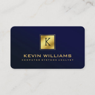 Simple Modern Navy Blue & Gold Geometric Accent B Business Card