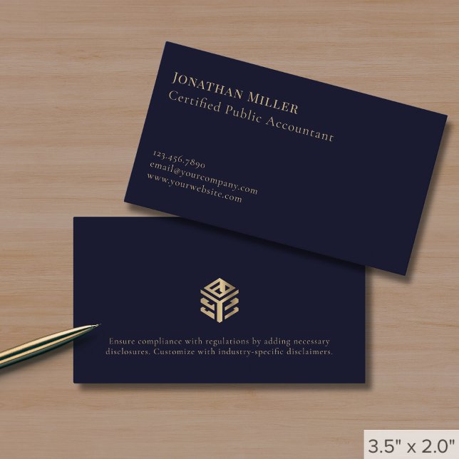 Simple Modern Navy Blue Gold Logo Business Card (Creator Uploaded)