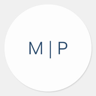 Simple Modern Navy Blue Monogram Wedding Classic Round Sticker