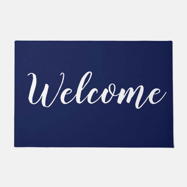 Simple Modern Navy Blue  Script Typography Welcome Doormat (Front)