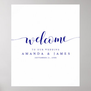 Simple Modern Navy Blue Script Wedding Welcome Poster