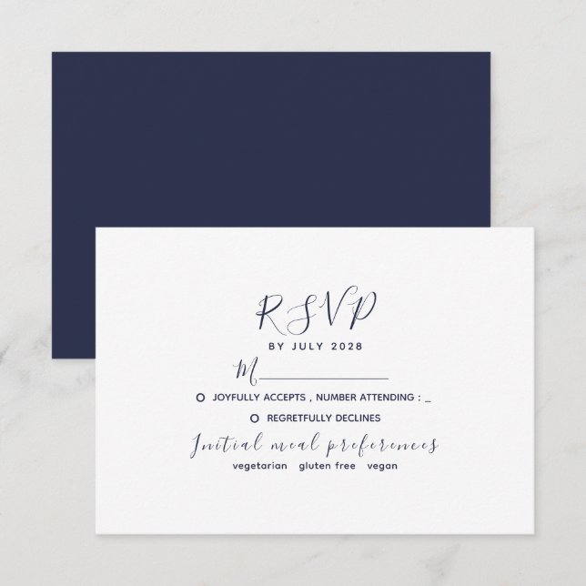 Simple Modern Navy Blue Wedding RSVP Card (Front/Back)