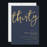 Simple Modern Navy Gold 30th Birthday Invitation<br><div class="desc">Simple modern 30th birthday party invitation featuring minimalist design with elegant handwritten script typography.</div>