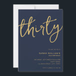Simple Modern Navy Gold 30th Birthday Invitation<br><div class="desc">Simple modern 30th birthday party invitation featuring minimalist design with elegant handwritten script typography.</div>