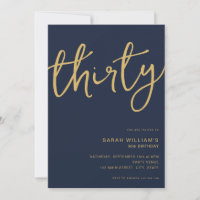 Simple Modern Navy Gold 30th Birthday