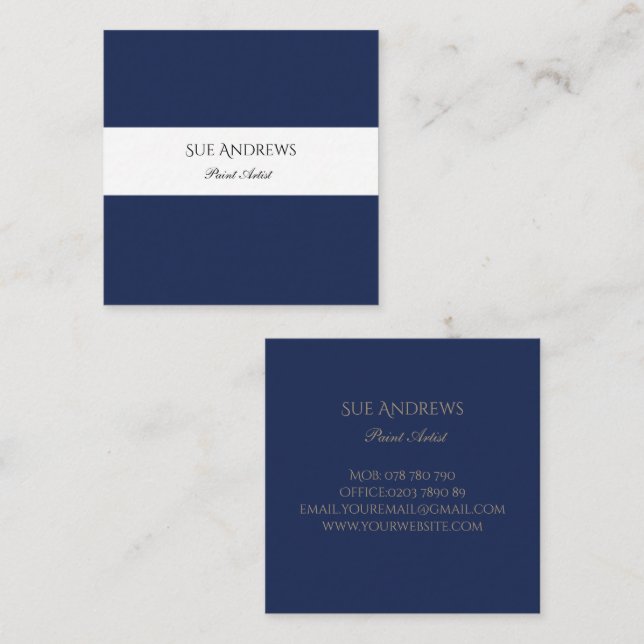 Simple Modern Navy Personalised Artist  Square Business Card (Front/Back)