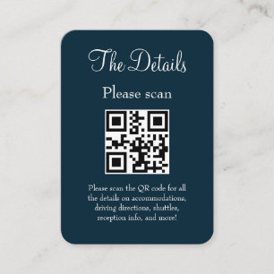 Simple Modern Navy Wedding Details with QR Code Enclosure Card