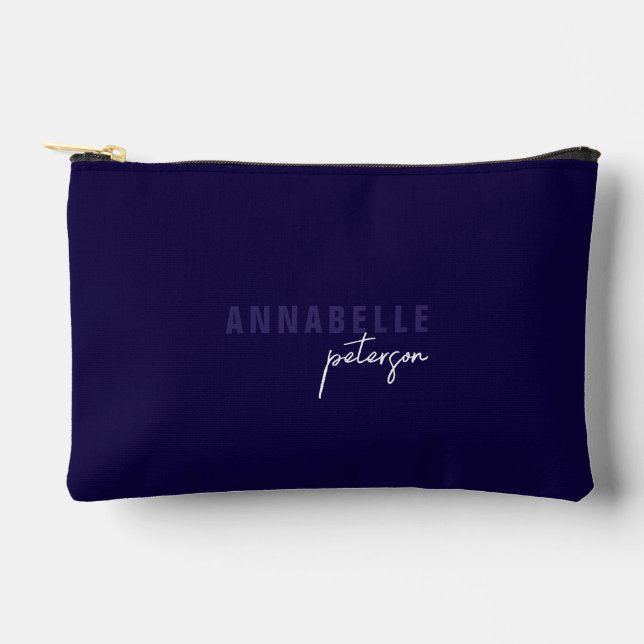 Simple Modern Navy & White Minimal Script Custom Accessory Pouch (Front)