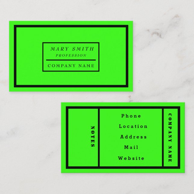 Simple Modern Neon Fluorescent Green Business Card (Front/Back)