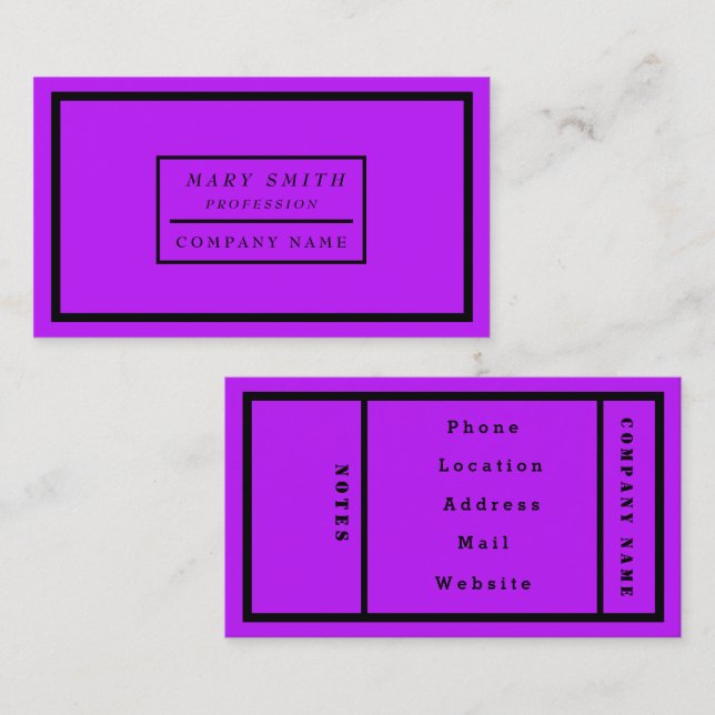 Simple Modern Neon Fluorescent Purple Business Card (Front/Back)