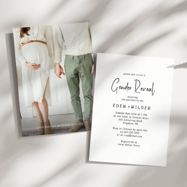 Simple Modern Neutral Baby Gender Reveal Photo Invitation (Creator Uploaded)