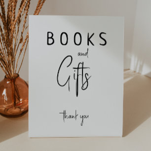 Simple Modern Neutral Baby Shower Books and Gifts Pedestal Sign