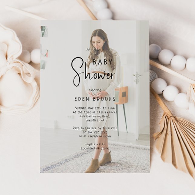 Simple Modern Neutral Baby Shower Faded Photo Invitation (Creator Uploaded)