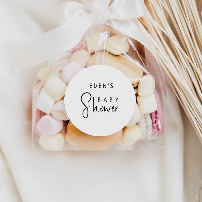Simple Modern Neutral Baby Shower Favour Classic Round Sticker (Creator Uploaded)