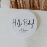 Simple Modern Neutral Baby Shower Hello Baby 6 Cm Round Badge<br><div class="desc">Celebrate your little one with our simple modern neutral baby shower hello baby button, featuring a minimalist black-and-white design that is modern and pretty. With its clean, boho-inspired aesthetic, the contemporary, gender-neutral vibe is perfect for welcoming a baby boy or girl in any season—whether it's fall, winter, spring, or beyond....</div>