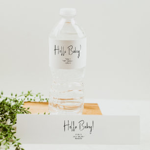 Simple Modern Neutral Baby Shower Hello Baby Water Bottle Label