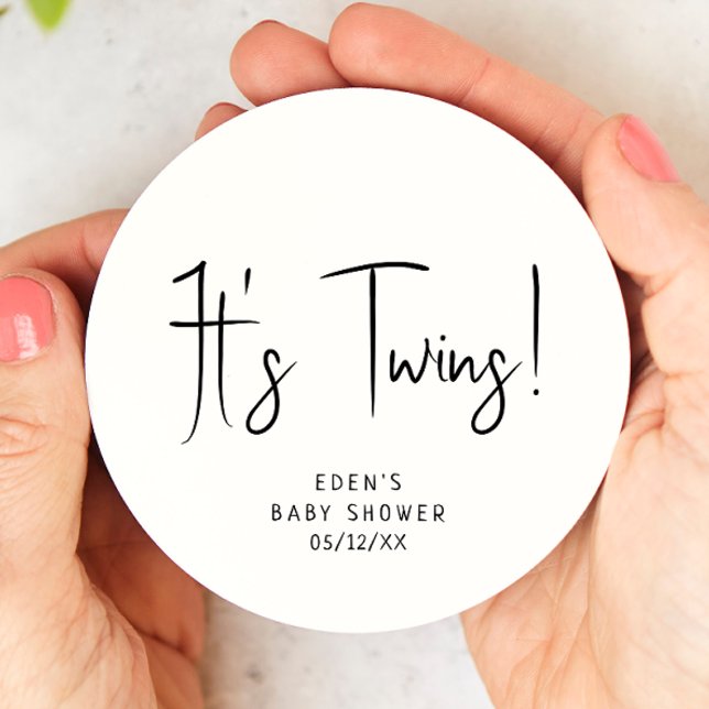 Simple Modern Neutral Baby Shower It's Twins Round Paper Coaster (Creator Uploaded)