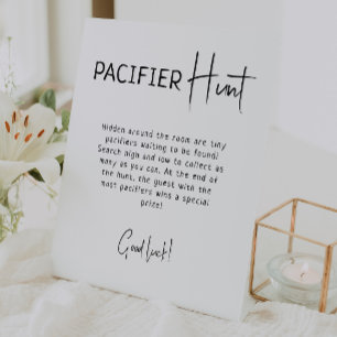 Simple Modern Neutral Baby Shower Pacifier Hunt Pedestal Sign