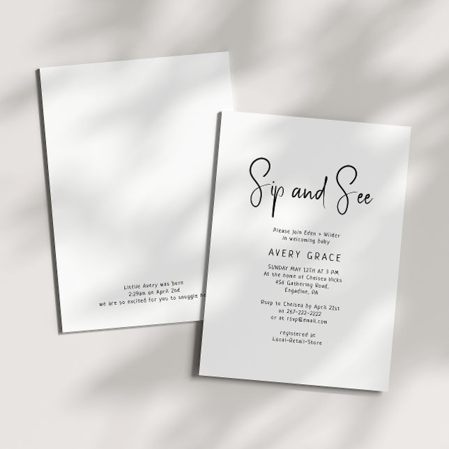 Simple Modern Neutral Baby Sip and See Shower Invitation (Creator Uploaded)