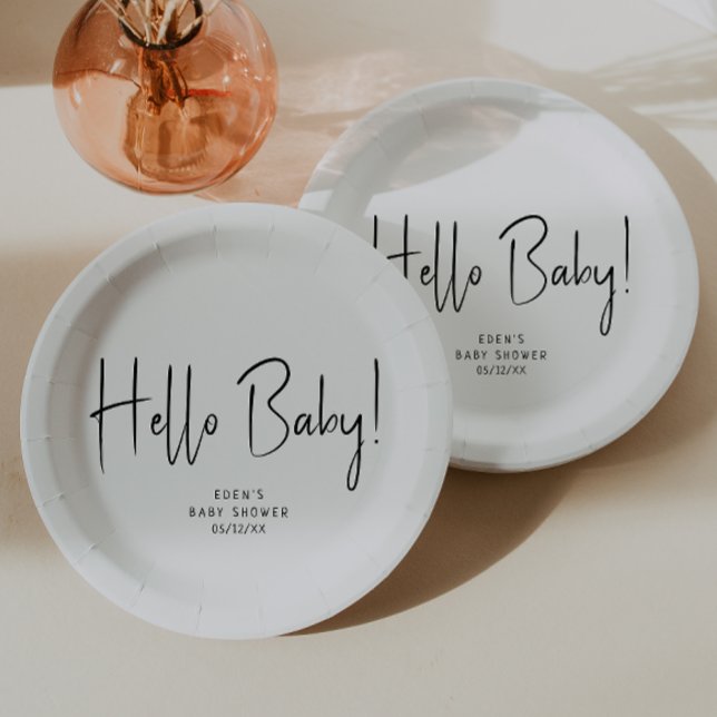 Simple Modern Neutral Hello Baby! Baby Shower Paper Plate (Creator Uploaded)