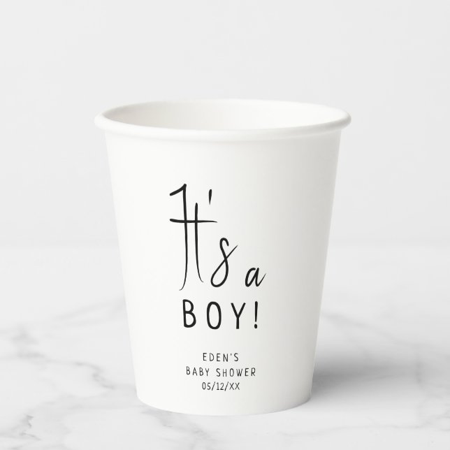 Simple Modern Neutral It's A Boy! Baby Shower Paper Cups (Front)