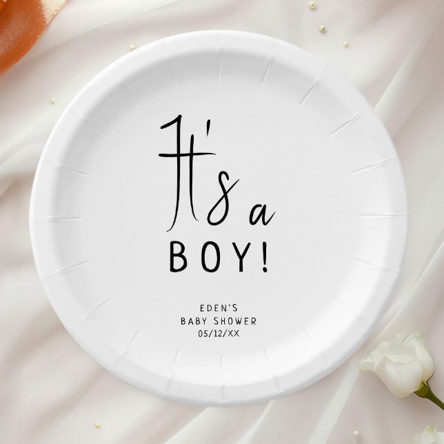 Simple Modern Neutral It's A Boy Baby Shower Paper Plate (Creator Uploaded)