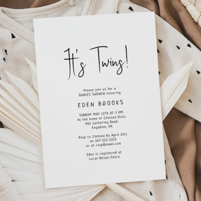 Simple Modern Neutral It's Twins Baby Shower Invitation (Creator Uploaded)