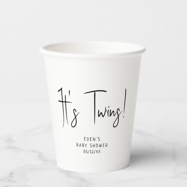 Simple Modern Neutral It's Twins! Baby Shower Paper Cups (Front)