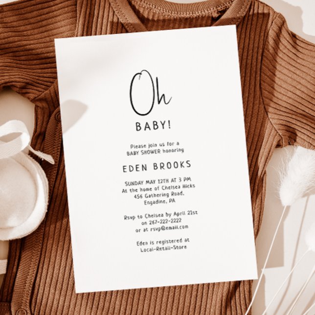 Simple Modern Neutral Oh Baby! Baby Shower Invitation (Creator Uploaded)