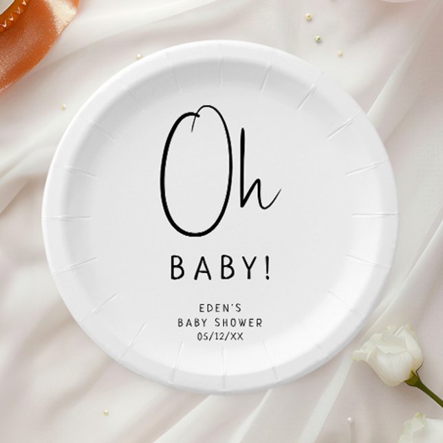 Simple Modern Neutral Oh Baby! Baby Shower Paper Plate (Creator Uploaded)