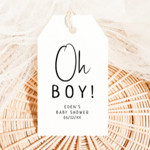 Simple Modern Neutral Oh Boy! Baby Shower Gift Tags