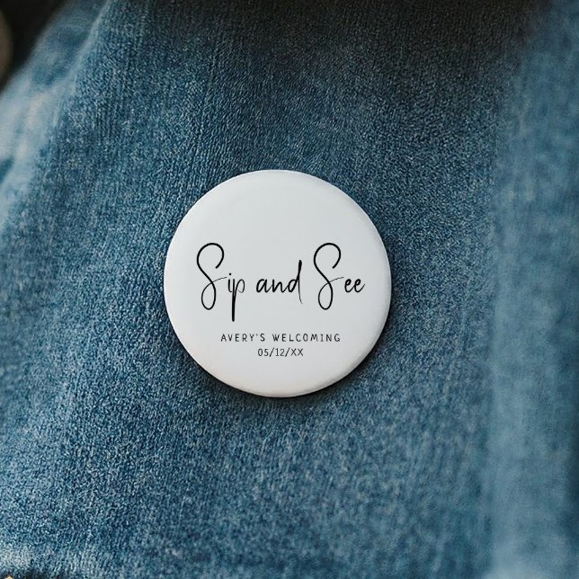 Simple Modern Neutral Sip And See 6 Cm Round Badge (Creator Uploaded)