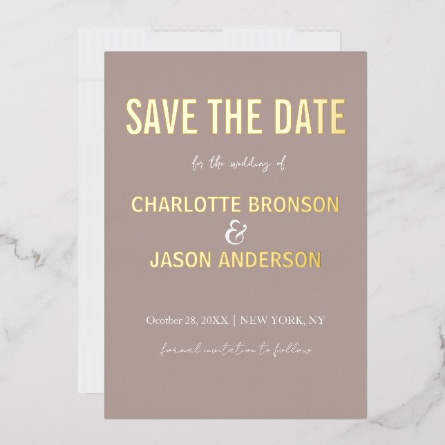 Simple Modern Neutral Taupe Save The Date Gold  (Envelope)