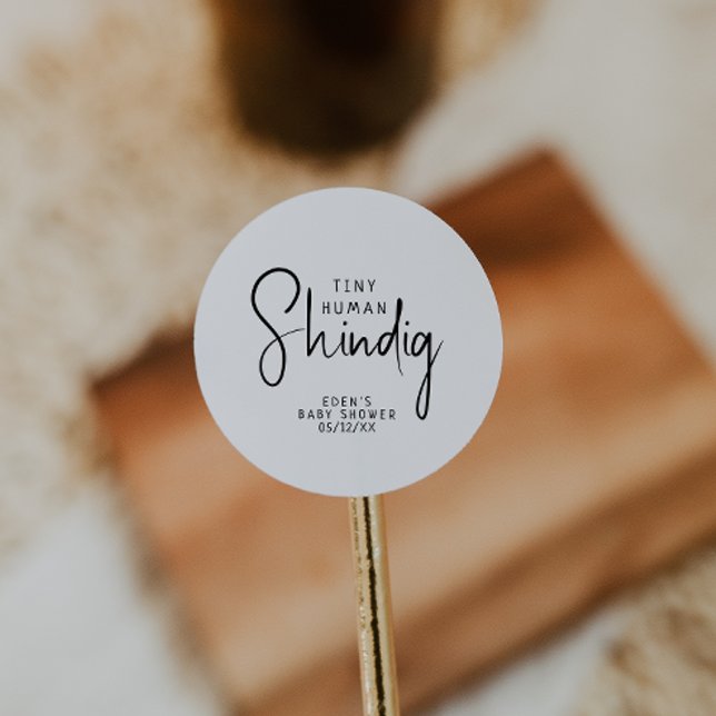 Simple Modern Neutral Tiny Human Shindig Favour Classic Round Sticker (Creator Uploaded)