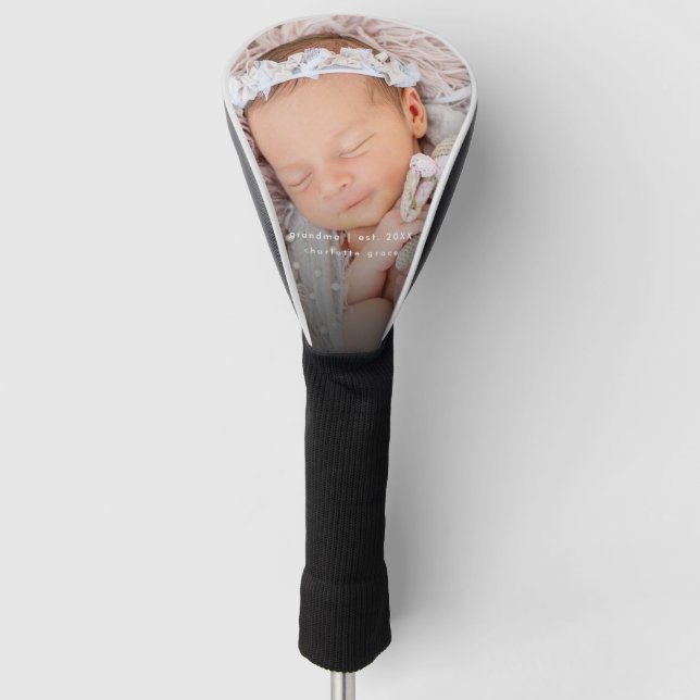 Simple Modern New Grandma Baby Photo Golf Head Cover (Front)