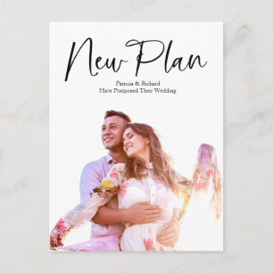Simple Modern New Plan Wedding Postponed Postcard