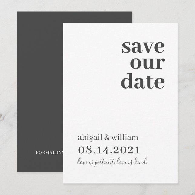 Simple Modern Non Photo Wedding Save The Date (Front/Back)