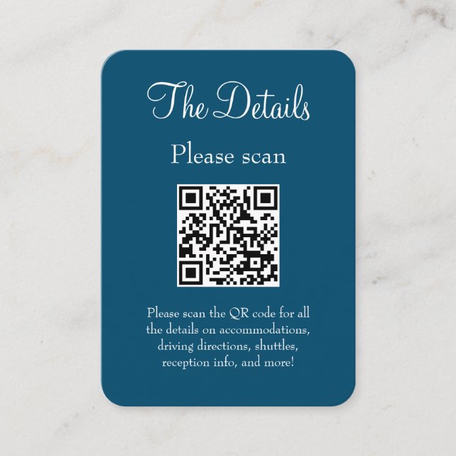 Simple Modern Ocean Blue Wedding Details QR Code Enclosure Card (Front)