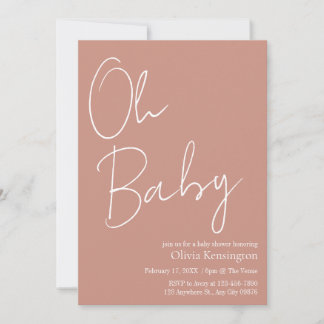 Simple Modern Oh Baby Blush Rose Baby Shower Invitation