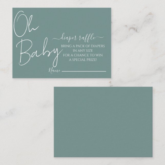 Simple Modern Oh Baby Sage Green Baby Shower Enclosure Card (Front/Back)