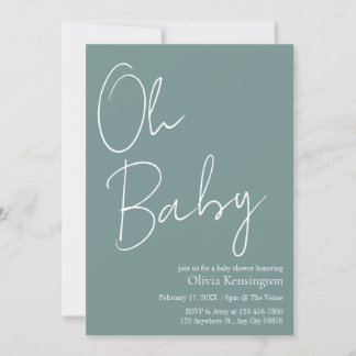 Simple Modern Oh Baby Sage Green Baby Shower Invitation