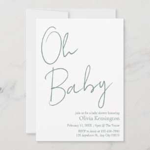 Simple Modern Oh Baby Sage Green Baby Shower Invitation