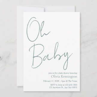Simple Modern Oh Baby Sage Green Baby Shower Invitation
