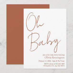 Simple Modern Oh Baby Terracotta Baby Shower Invitation