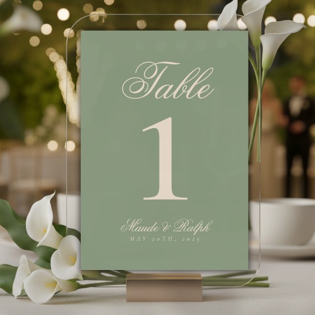 Simple Modern Old Money Olive Green Wedding Table Number (Guide guests to their seats with sophistication using these Simple Modern Old Money Table Numbers!)