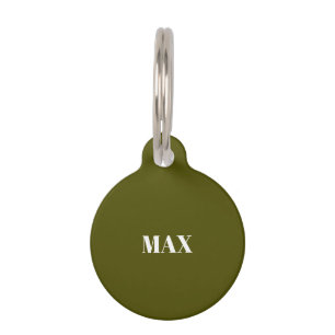 Simple Modern olive green custom name info dog cat Pet Tag